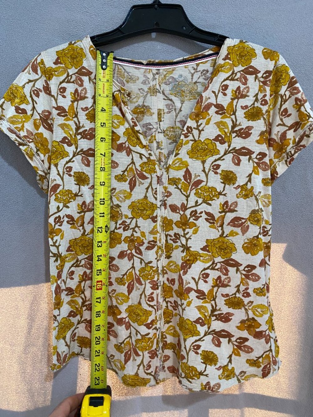 Pilcro Anthropologie Floral Print Linen Blend Blouse Top Small Mustard Brown - Picture 3 of 8